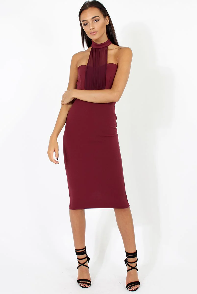 Aubergine Choker Bandeau Mesh Dress - Alva - Image 3