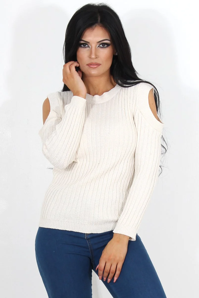 Auden Beige Cold Shoulder Top - Image 3