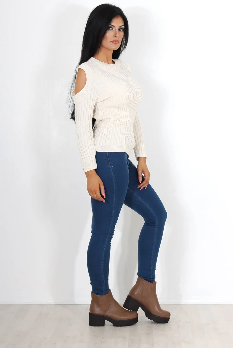 Auden Beige Cold Shoulder Top - Image 4