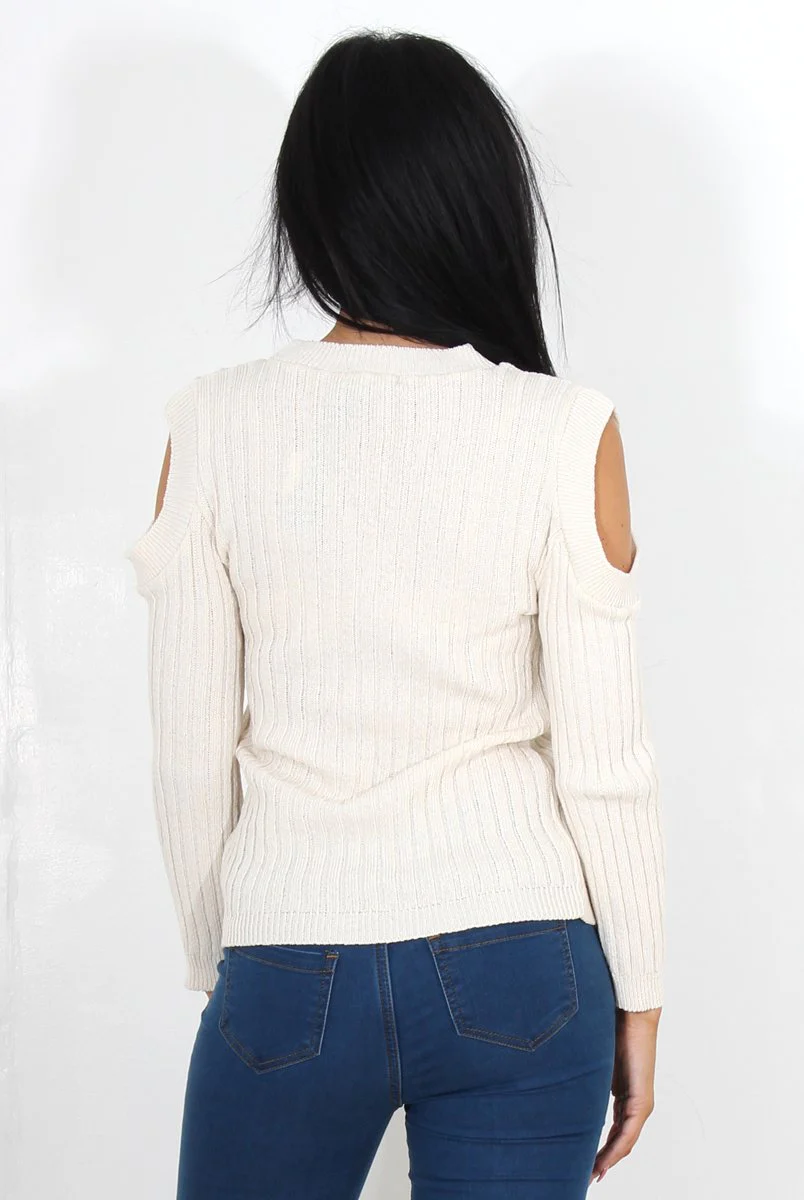 Auden Beige Cold Shoulder Top - Image 5