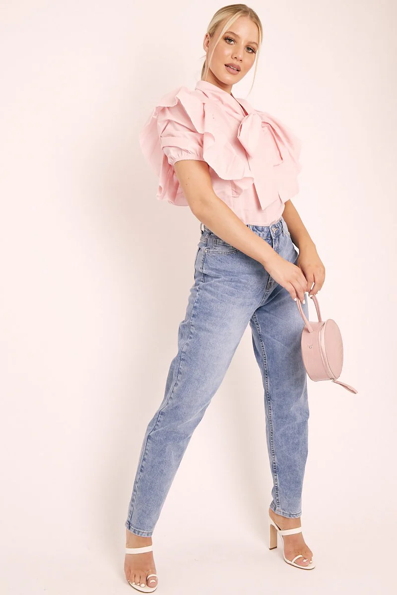 Baby Pink Ruffle Bow Shirt - Galina - Image 3