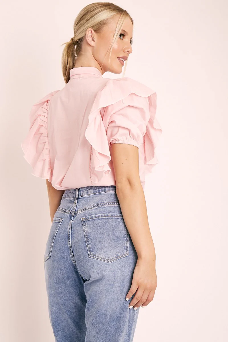 Baby Pink Ruffle Bow Shirt - Galina - Image 5