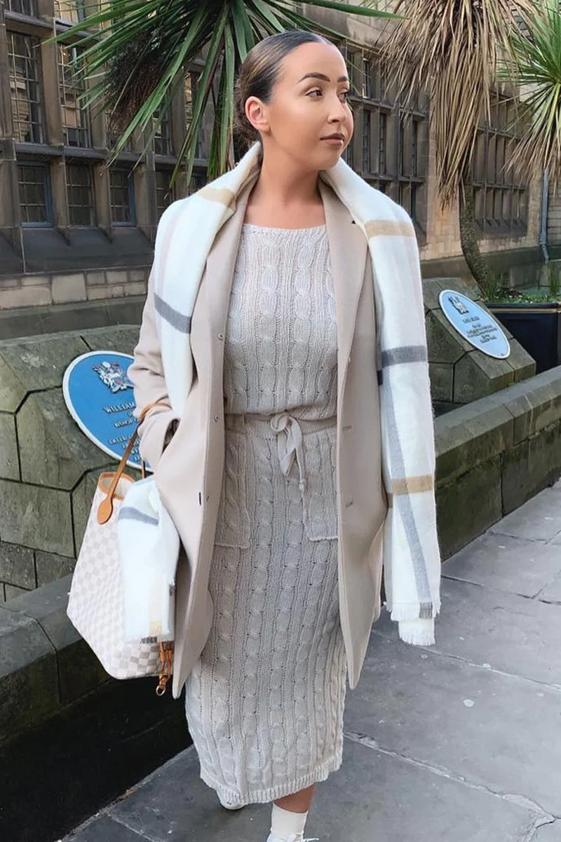 Beige Cable Knit Drawstring Waist Dress - Rhea - Image 6