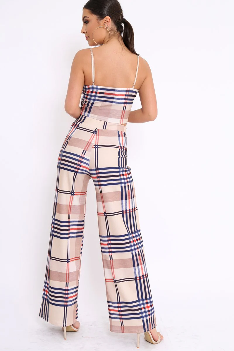 Beige Check Crop Top and Trousers Co-Ord - Mahli - Image 3