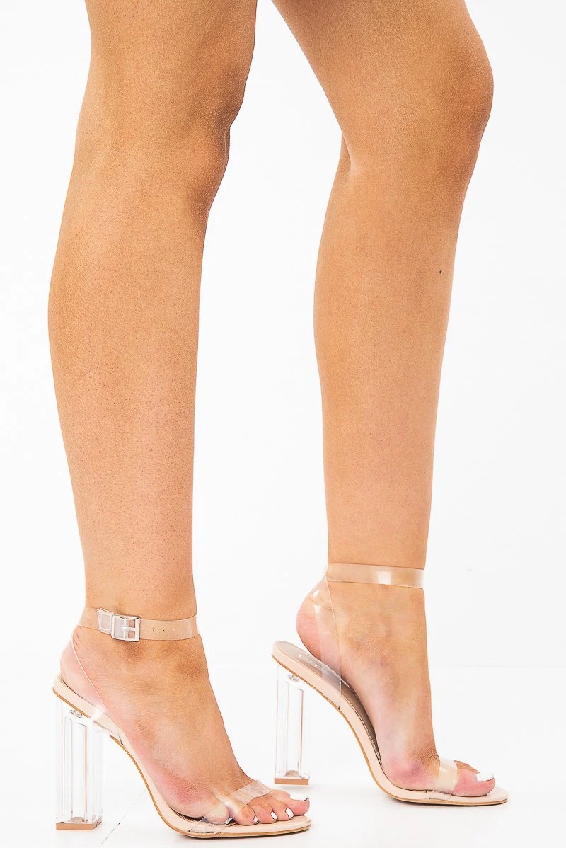 Beige Clear Strap Perspex Block Heels - Ardyn - Image 4