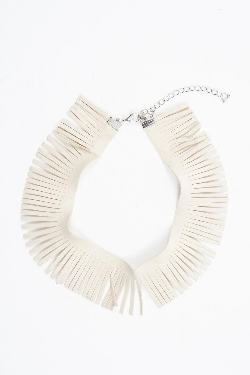 Beige Faux Suede Fringe Detail Choker - Shona - Image 3