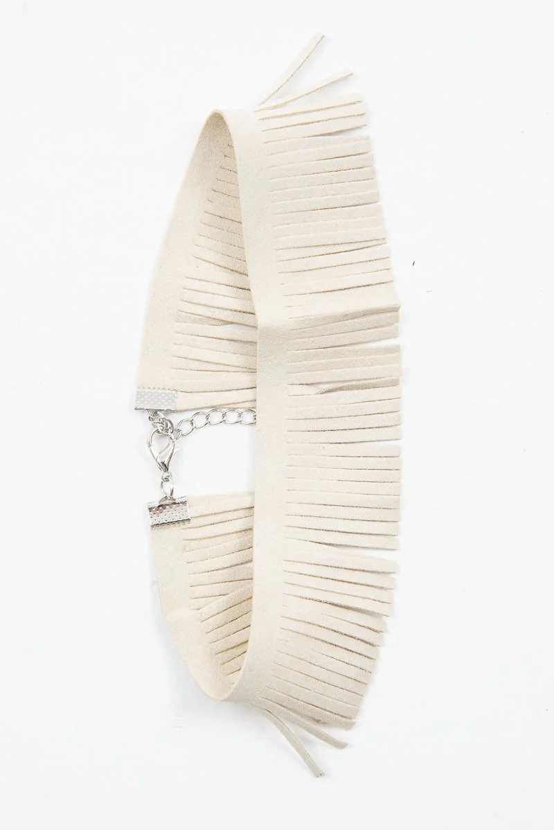 Beige Faux Suede Fringe Detail Choker - Shona - Image 4