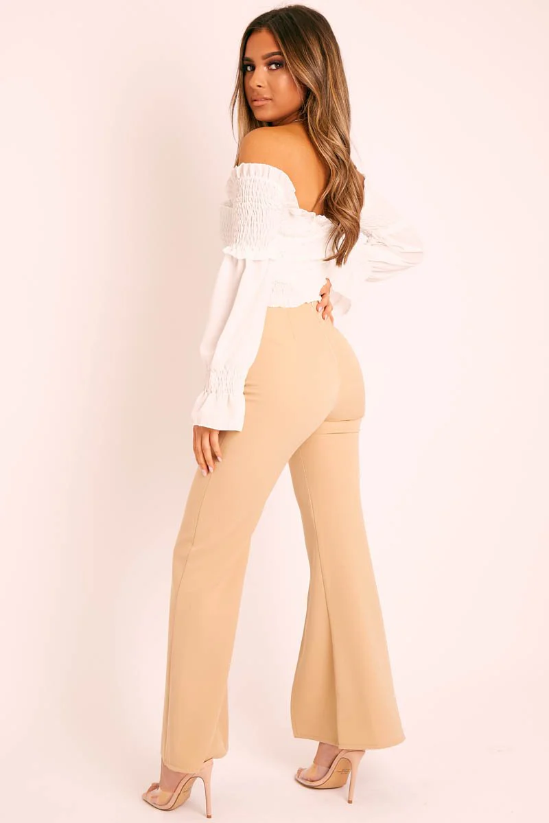 Beige High Waist Split Front Trousers - Adraya - Image 5