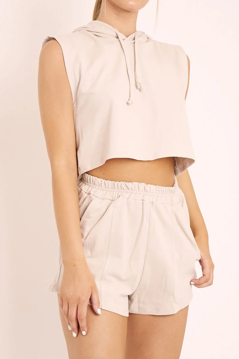 Beige Hooded Top and Shorts Loungewear Co-ord - Hannie - Image 4