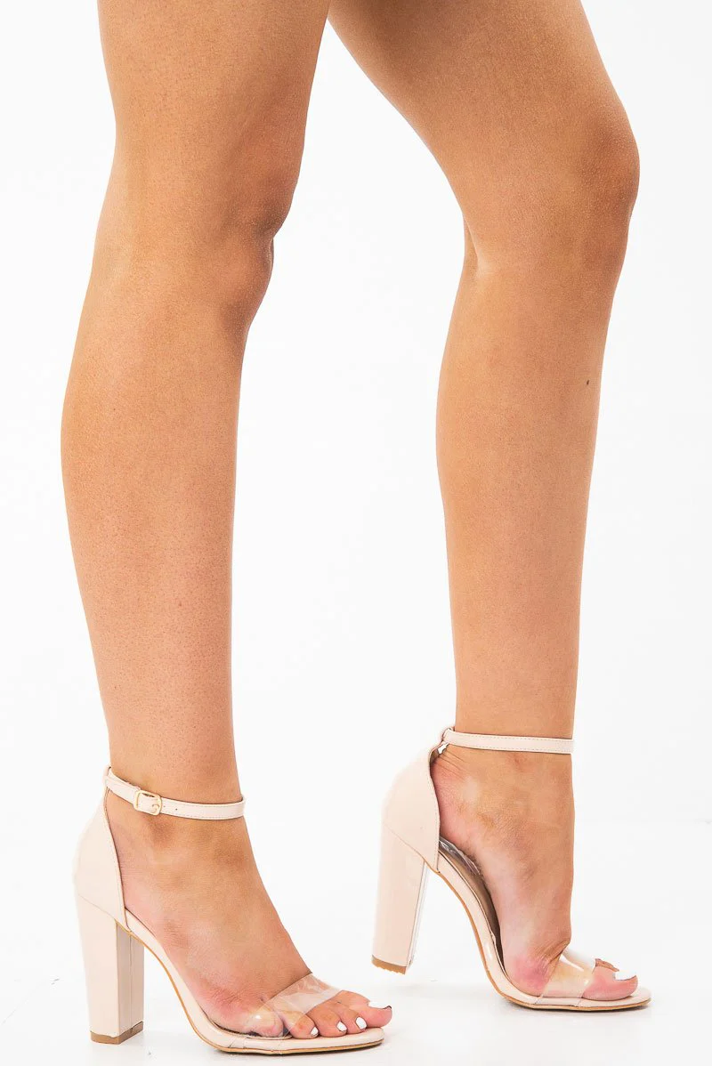 Beige Patent Clear Strap Block Heel - Lawson - Image 4