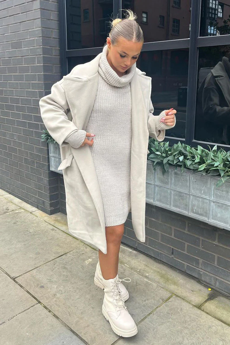 Beige Turtle Neck Knit Jumper Dress - Brooke - Image 13