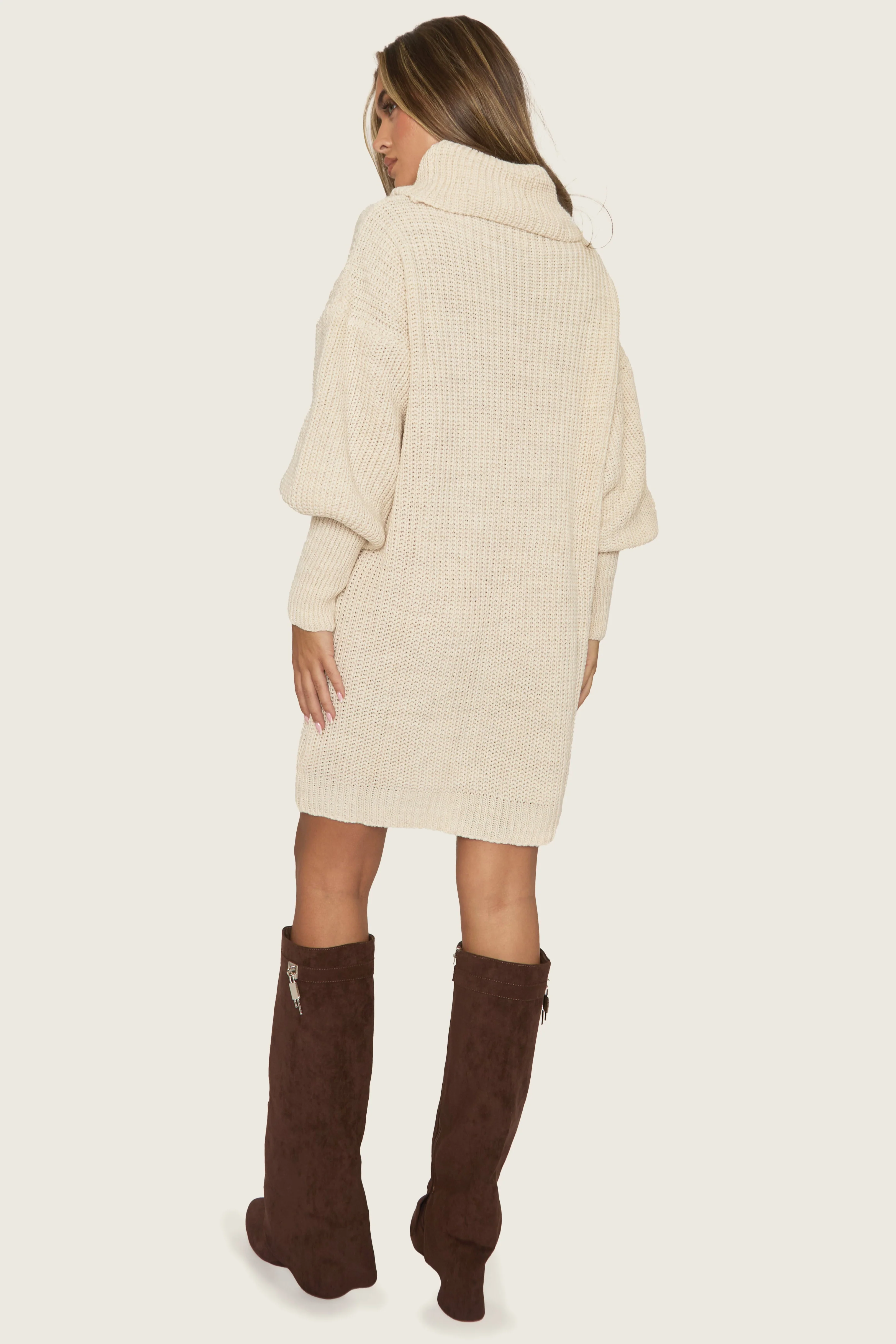Beige Turtle Neck Knit Jumper Dress - Brooke - Image 4