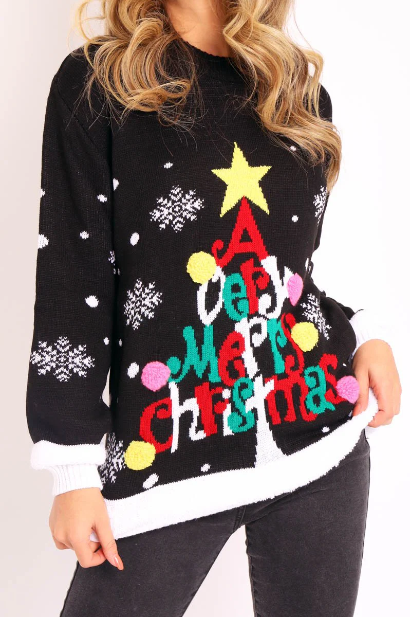 Black A Very Merry Christmas Slogan Jumper - Lotta - Image 4