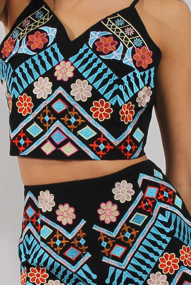 Black & Blue Floral Embroidered Co-ord - Alessia - Image 4