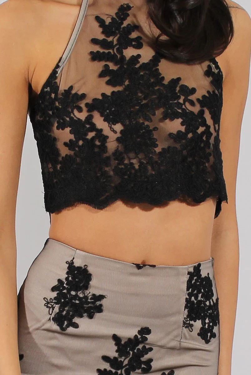 Black & Nude Applique Mesh Co-Ord - Natalia - Image 4
