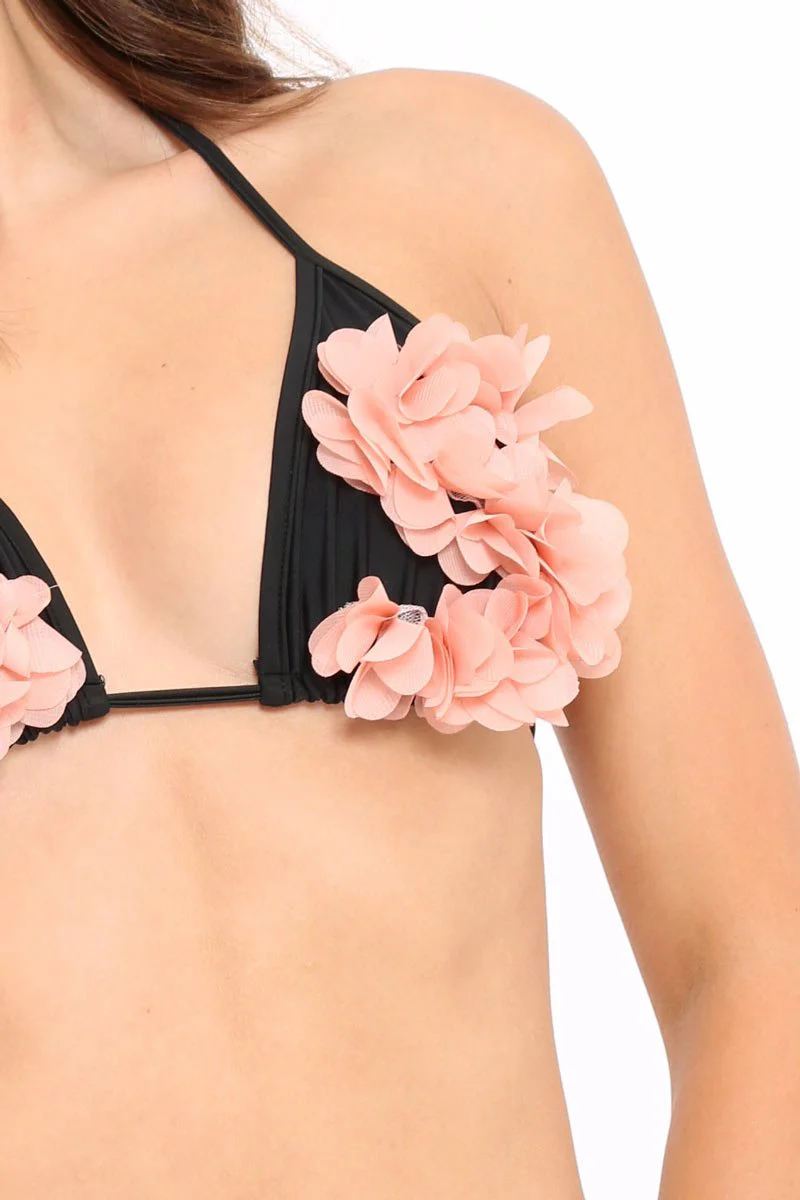 Black And Pink Applique Flower Bikini Set - Halley - Image 4