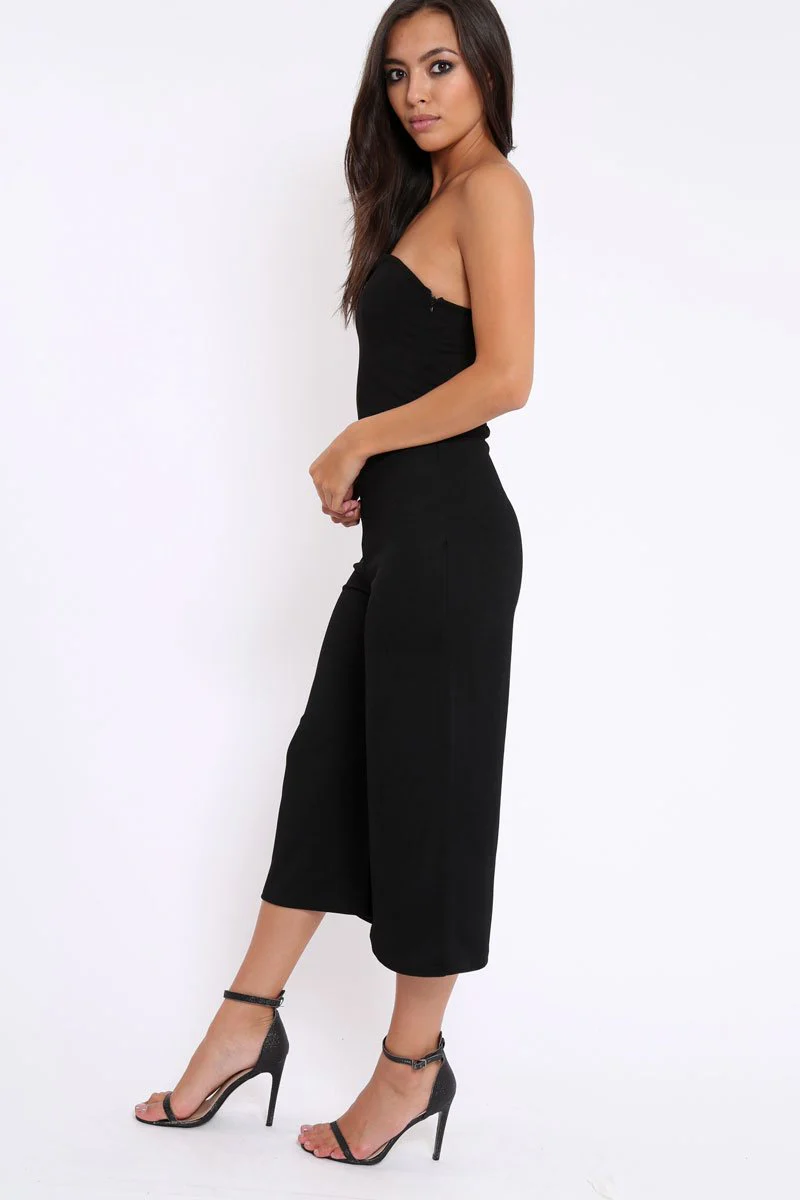 Black Bandeau Cropped Culotte Jumpsuit - Jamilia - Image 3