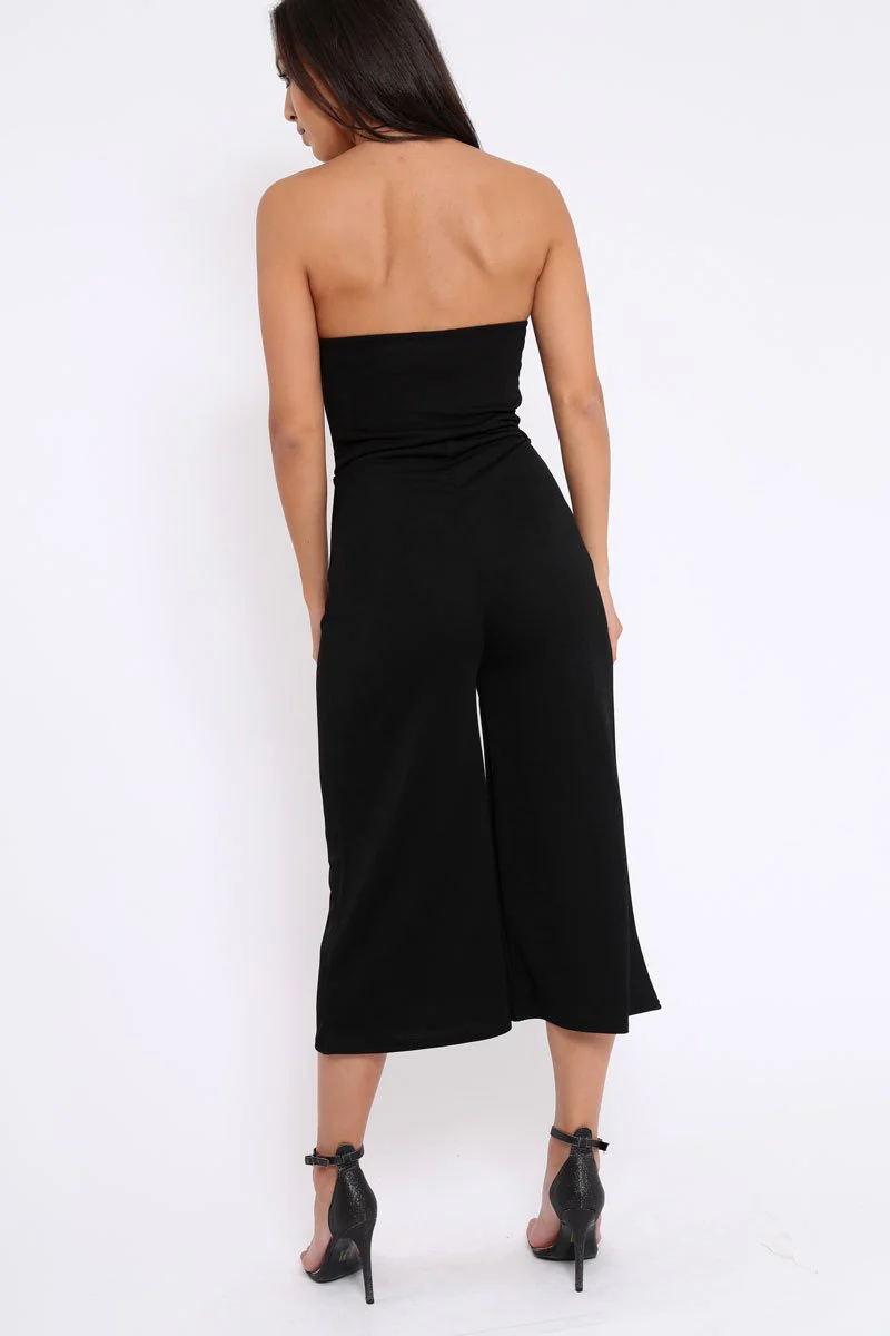 Black Bandeau Cropped Culotte Jumpsuit - Jamilia - Image 4