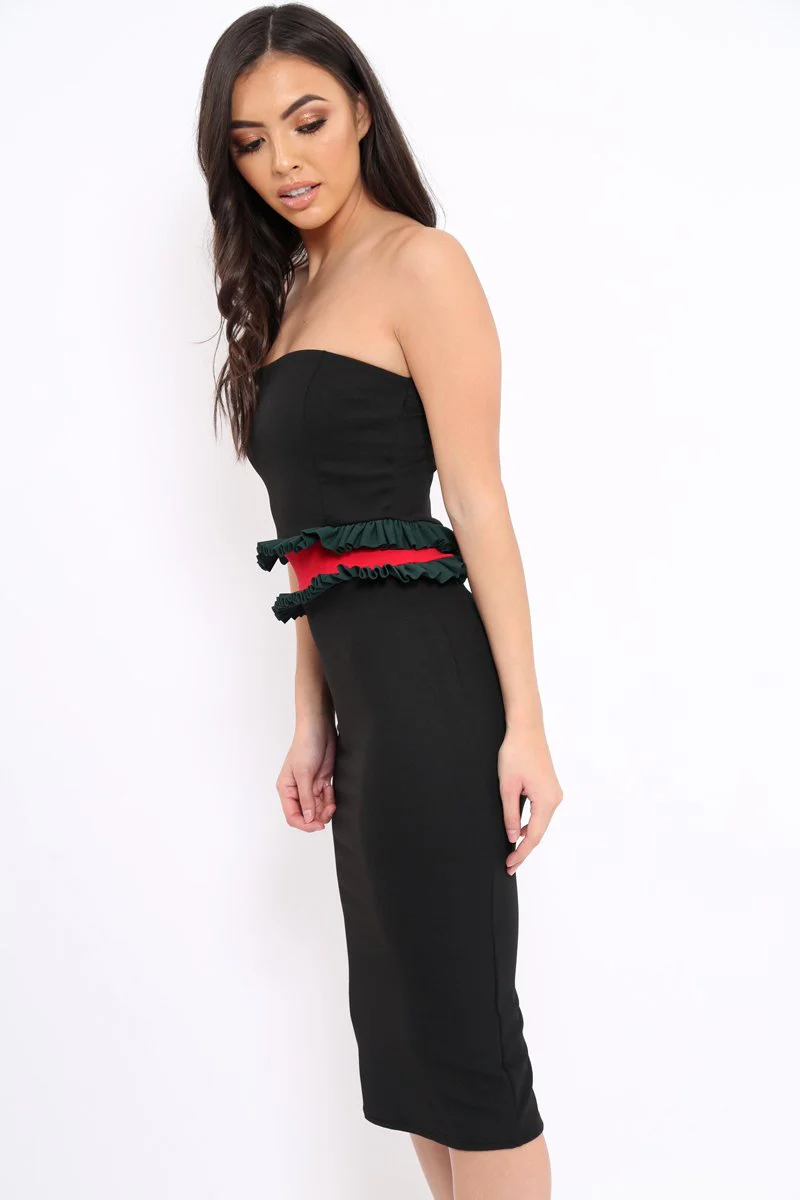 Black Bandeau Ruffle Midi Dress - Leigh - Image 3
