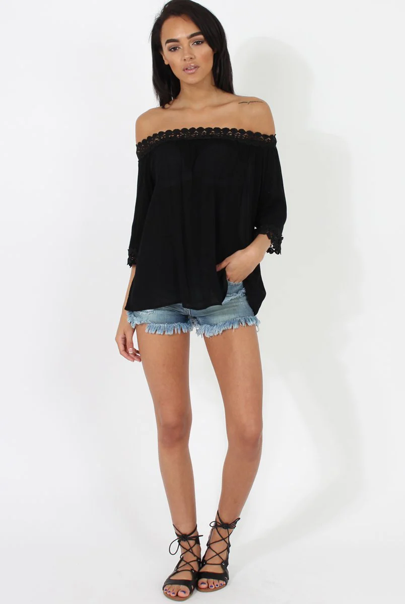 Black Bardot Crochet Top - Aliza - Image 4