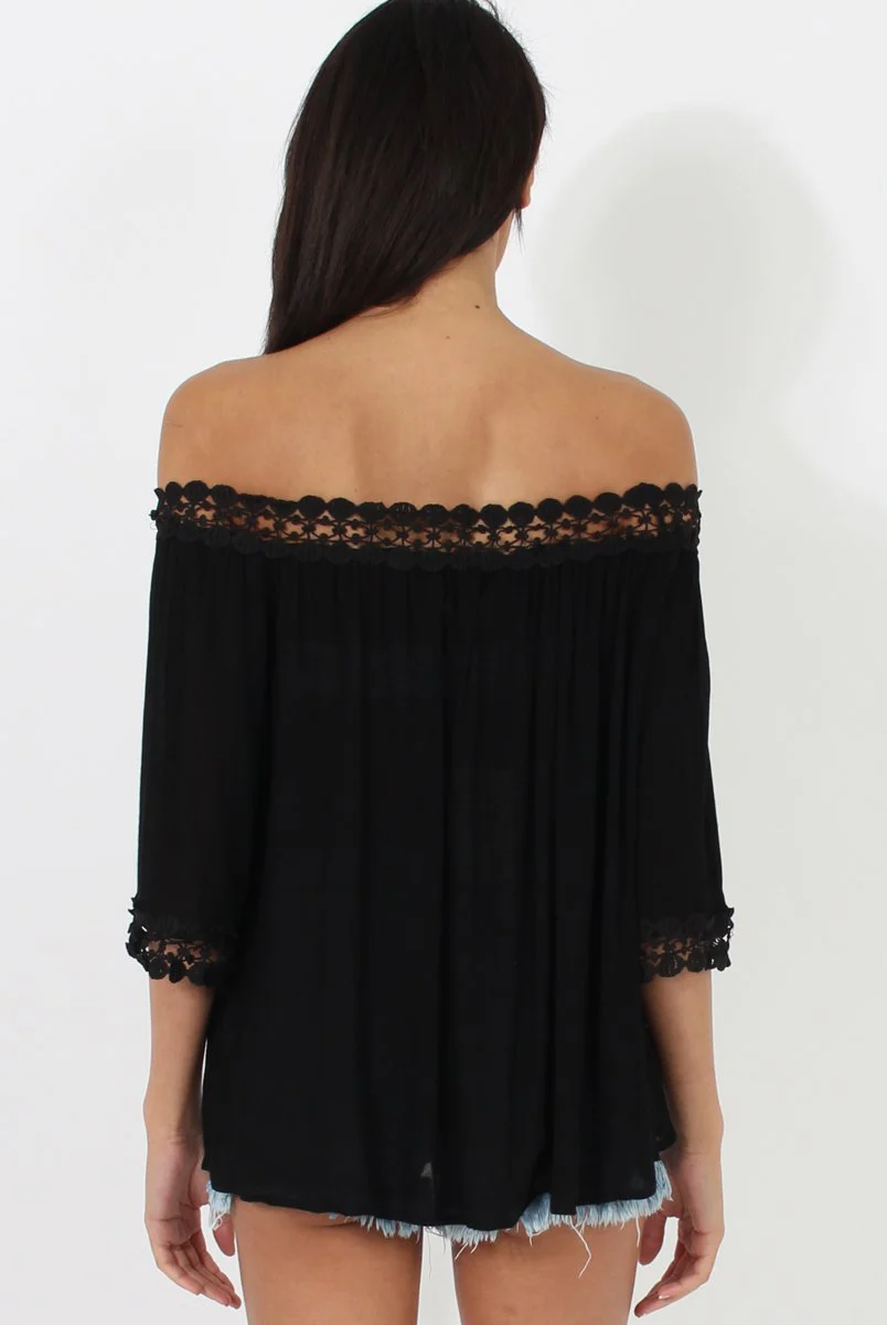 Black Bardot Crochet Top - Aliza - Image 5