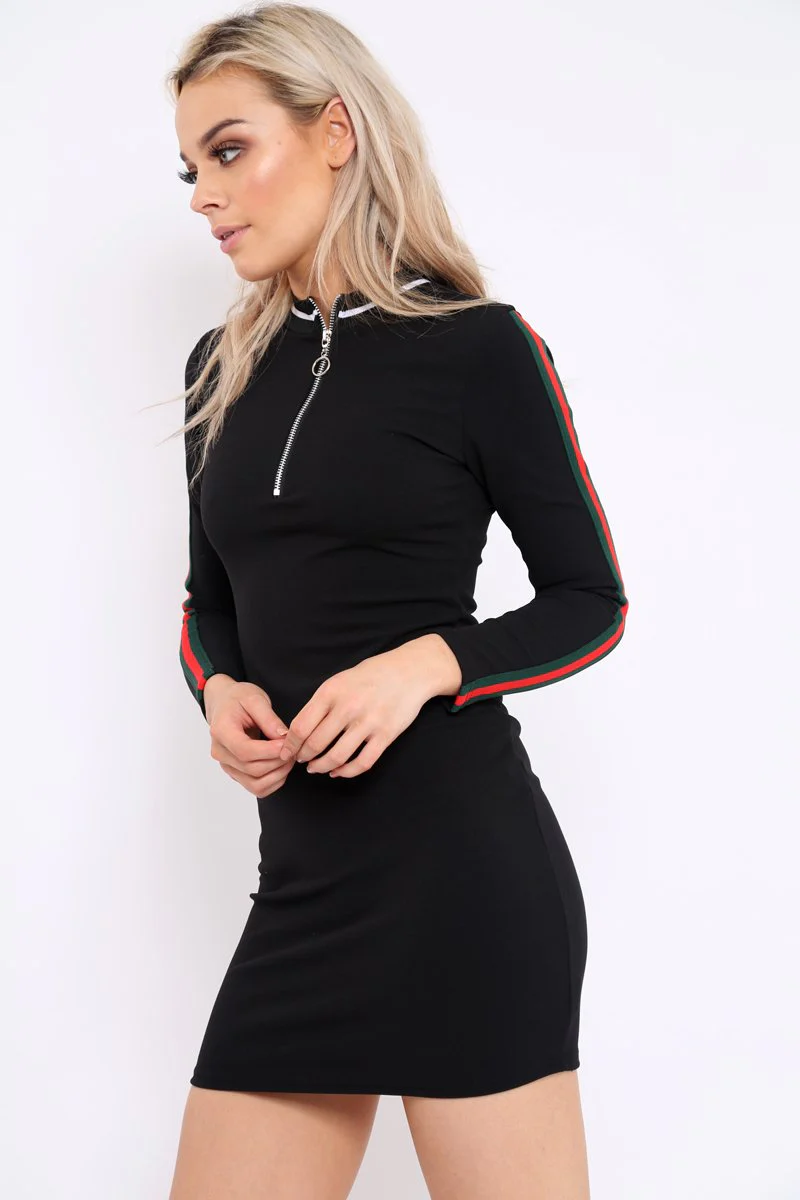 Black bodycon dress with stripe detail - Bryonna - Image 3