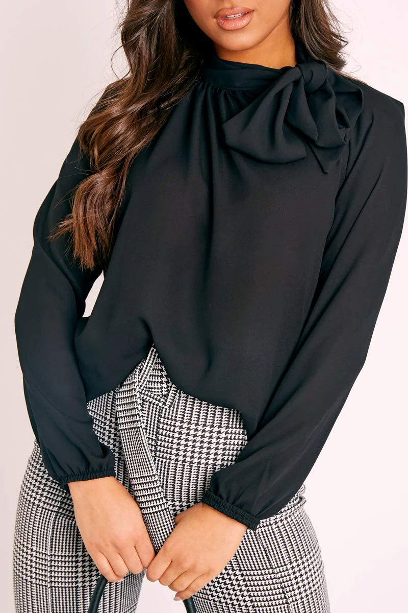 Black Bow Neckline Lightweight Blouse - Flossie - Image 4
