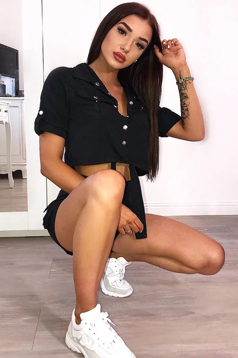 Black Button Front Utility Shirt Shorts Co-ord - Galia - Image 6