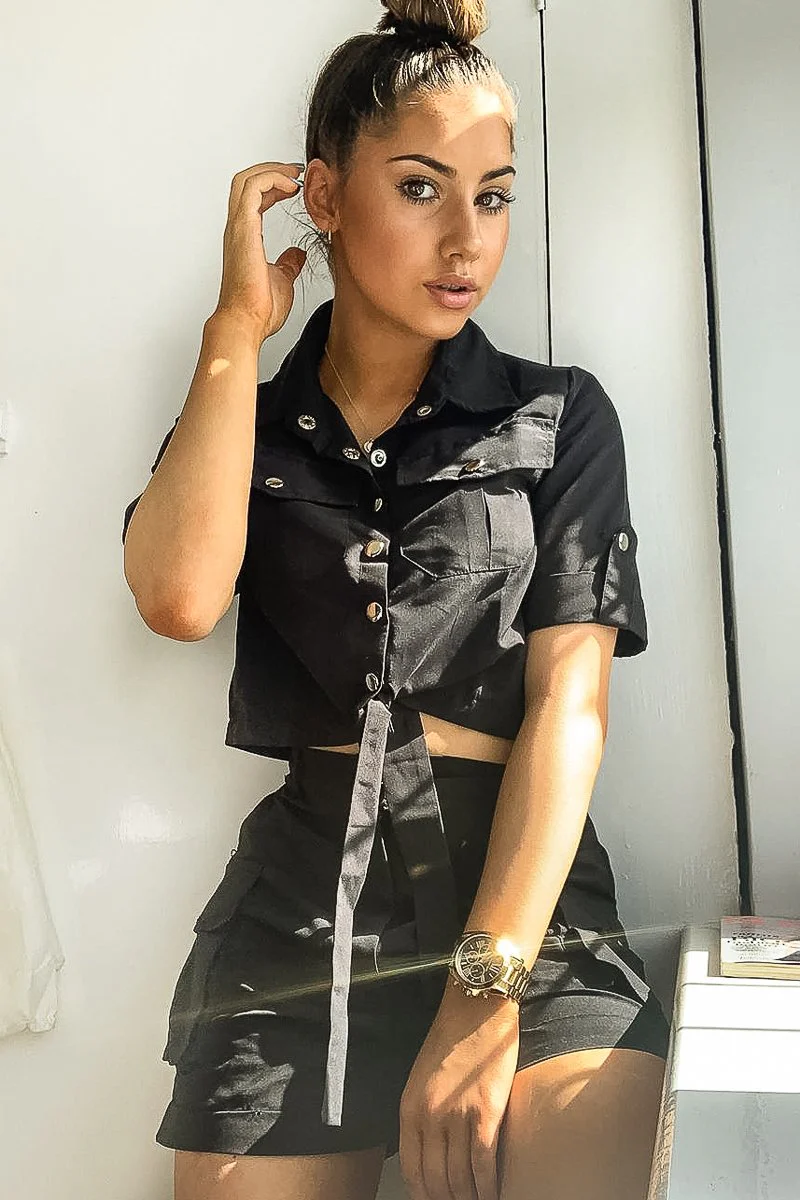 Black Button Front Utility Shirt Shorts Co-ord - Galia - Image 8