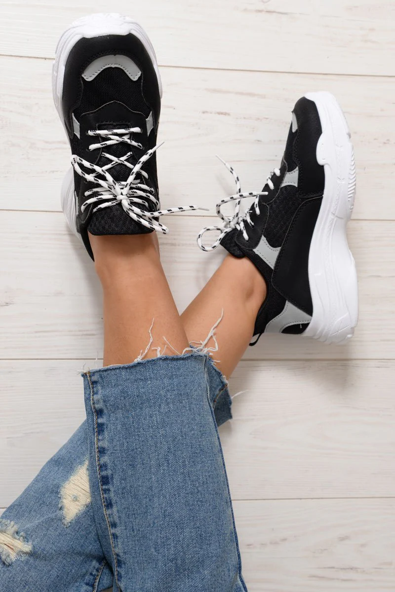 Black Chunky Panel Trainers - Libby - Image 3