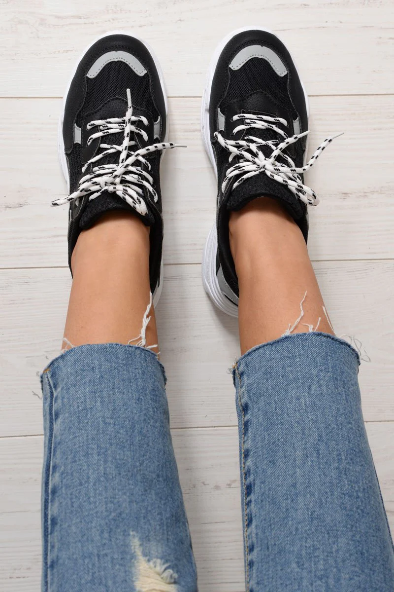 Black Chunky Panel Trainers - Libby - Image 4