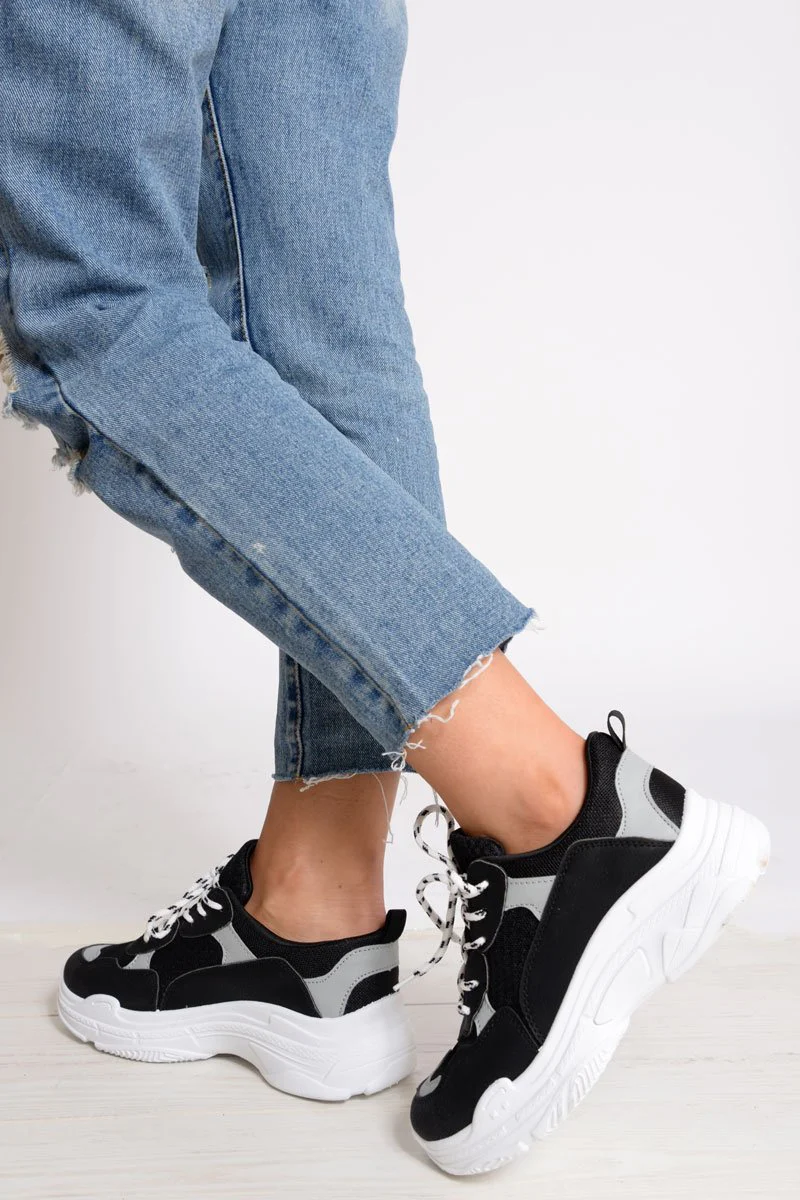 Black Chunky Panel Trainers - Libby - Image 5