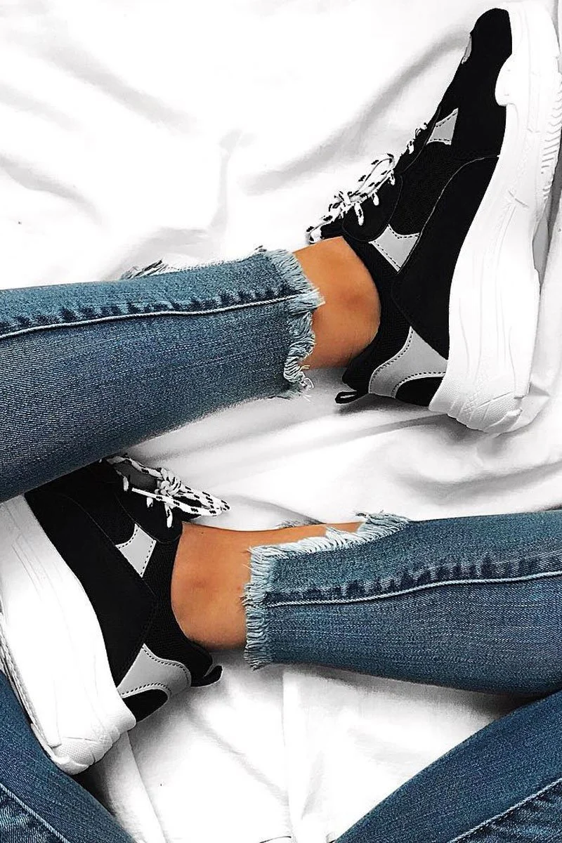 Black Chunky Panel Trainers - Libby - Image 6