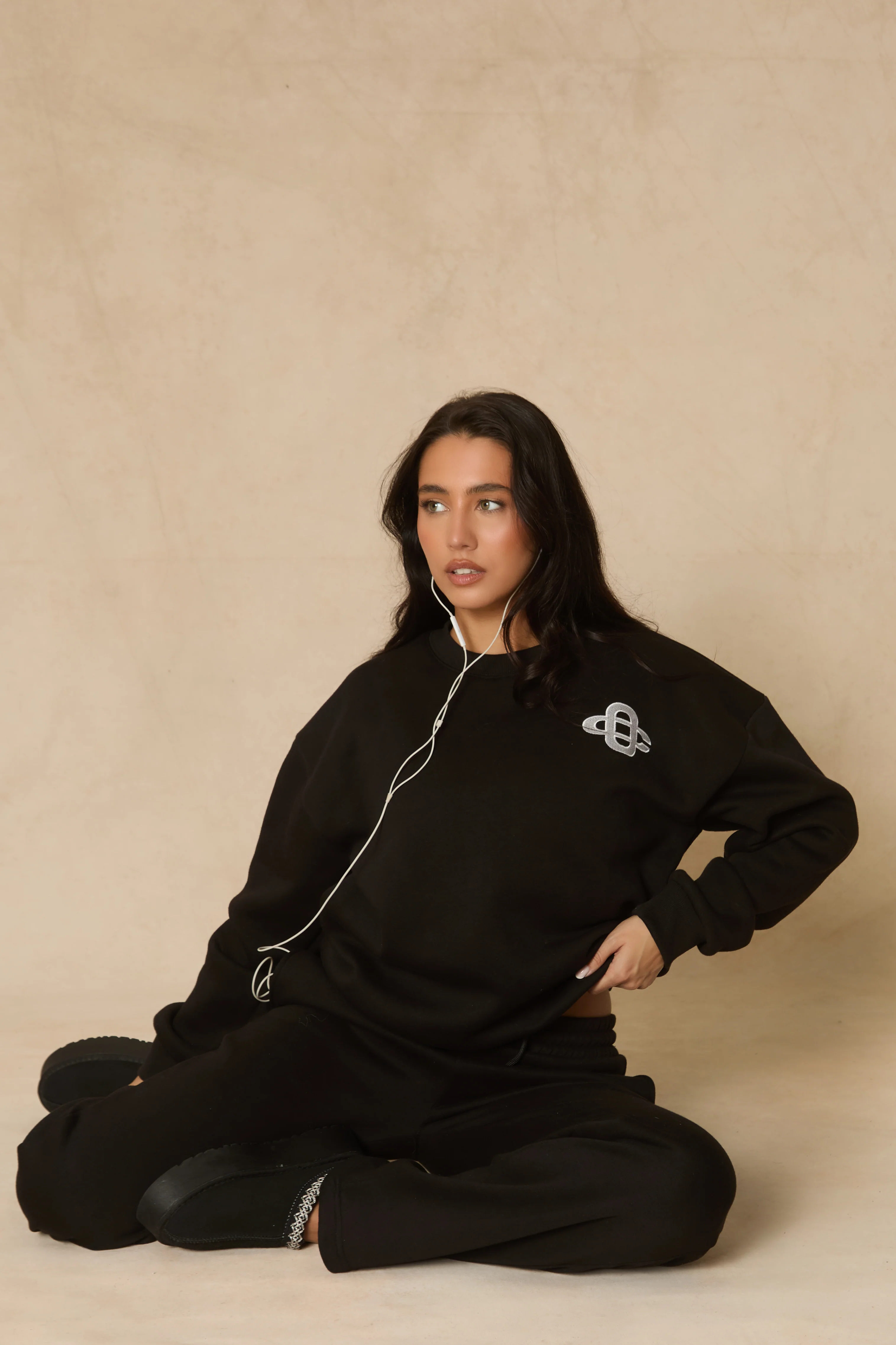 Black Contrast Motif Jumper and Joggers Loungewear Co-ord Set - Oleen - Image 6