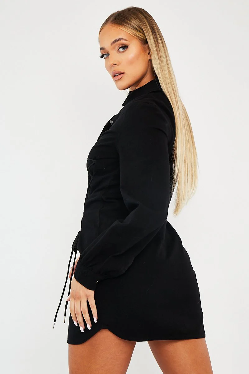 Black Corset Lace Front Denim Mini Dress - Galya - Image 5