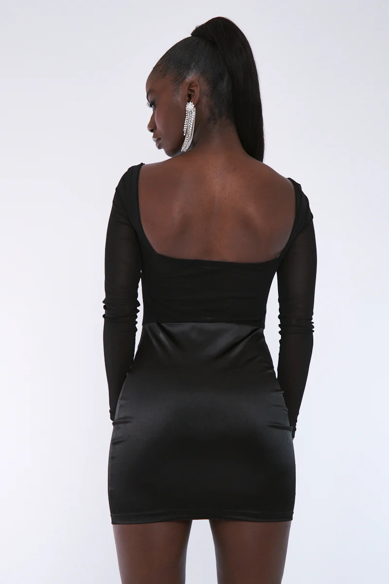 Black Corset Look Satin Mini Dress - Melody - Image 4