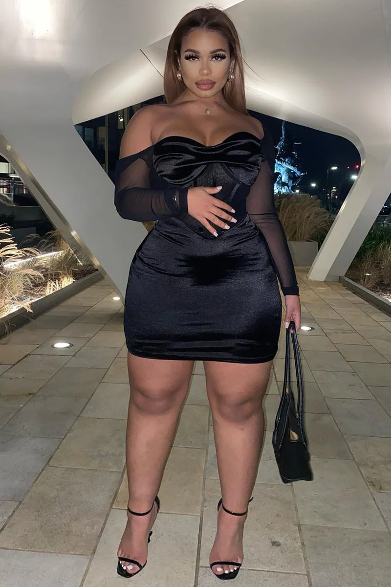 Black Corset Look Satin Mini Dress - Melody - Image 8