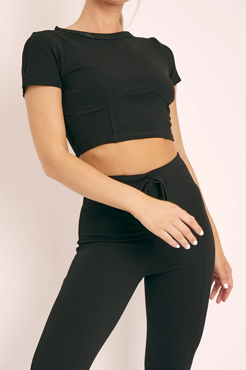 Black Crop Top and Cropped Leggings Loungewear Co-ord - Zarah - Image 6