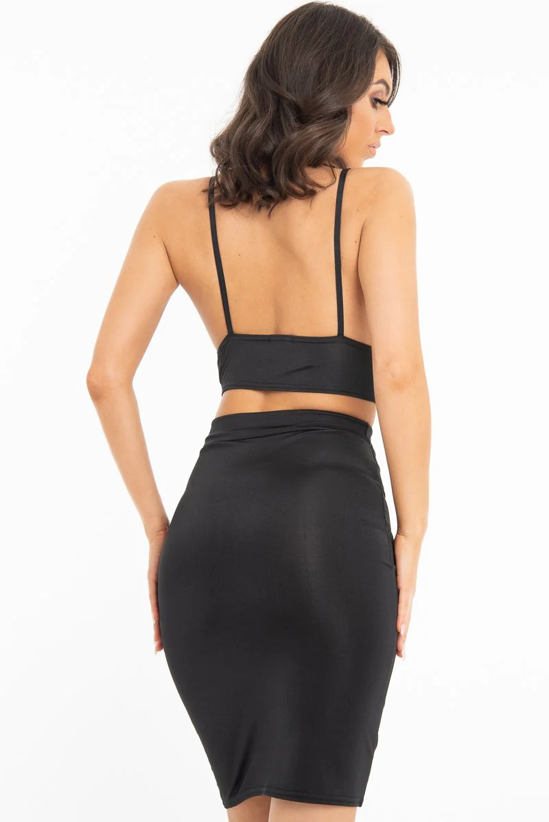 Black Crop Top and Skirt Co-ord Set - Abbygayle - Image 3