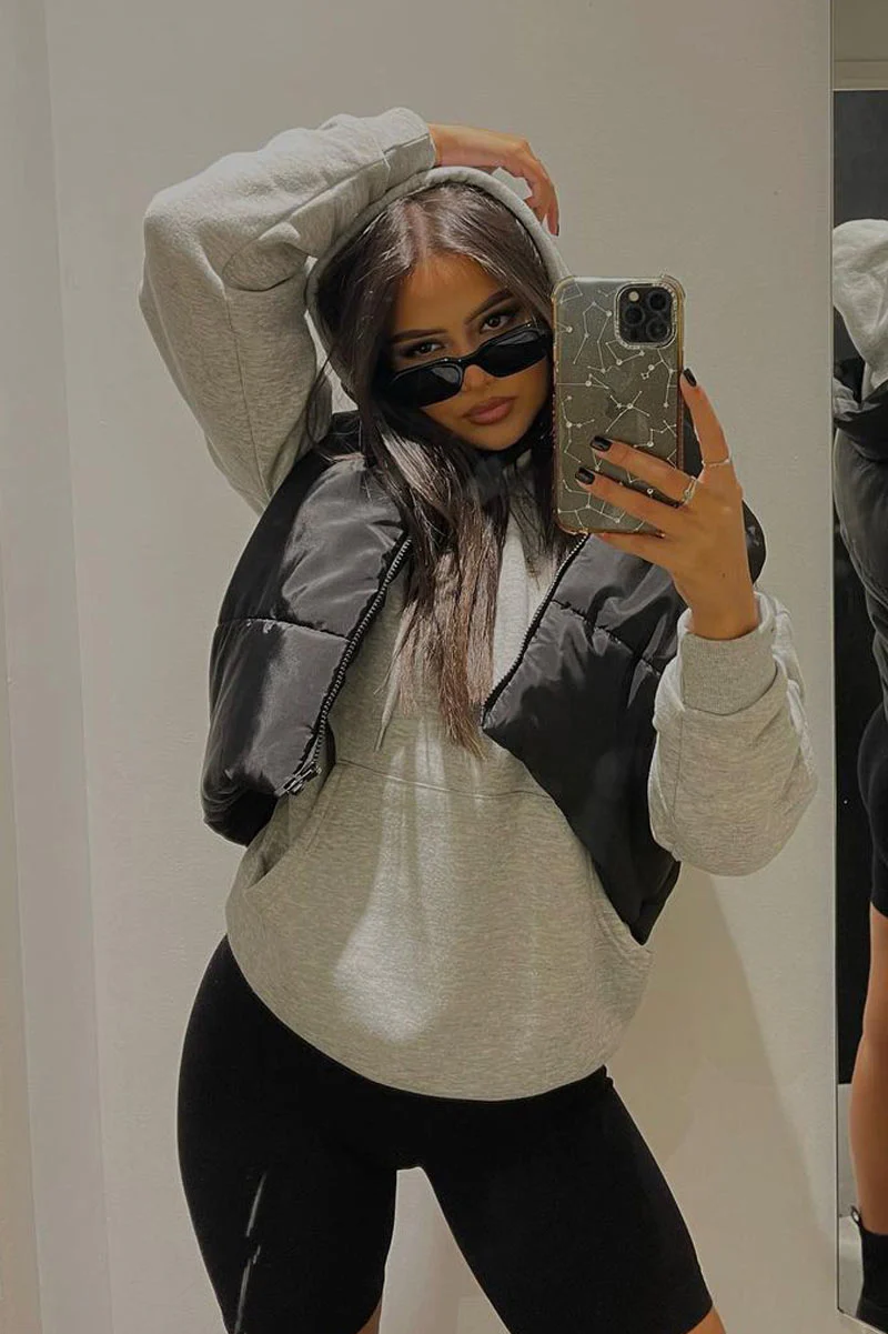 Black Cropped Puffer Gilet - Zura - Image 10