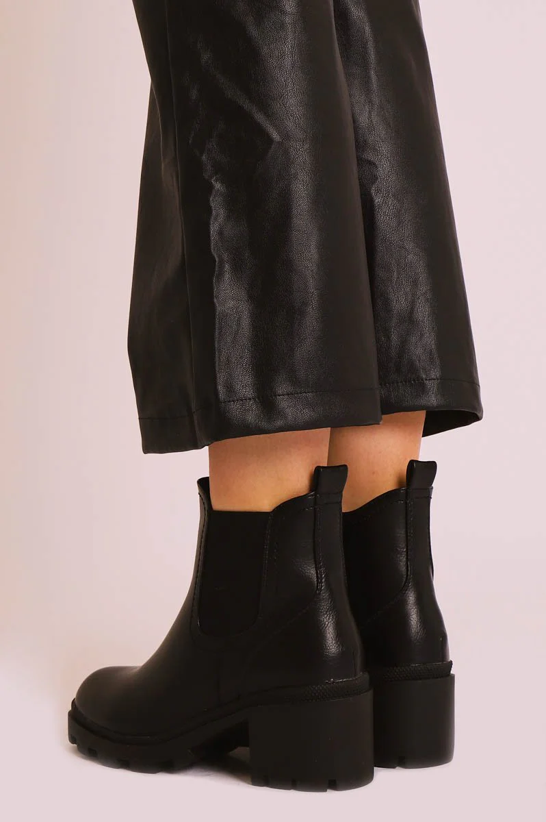 Black Faux Leather Chunky Heeled Chelsea Boots - May - Image 5