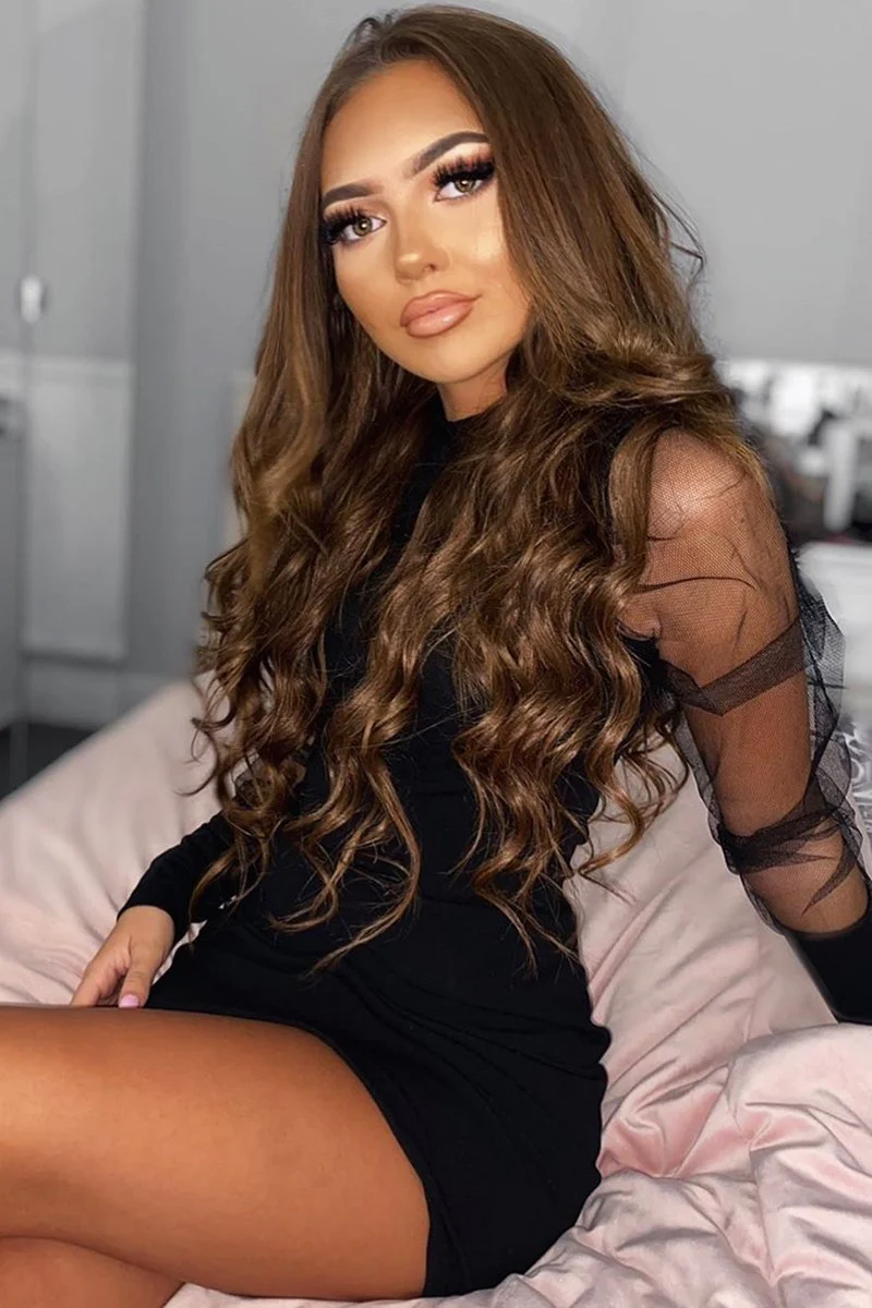 Black Fishnet Puff Sleeve Mini Bodycon Dress - Franca - Image 8