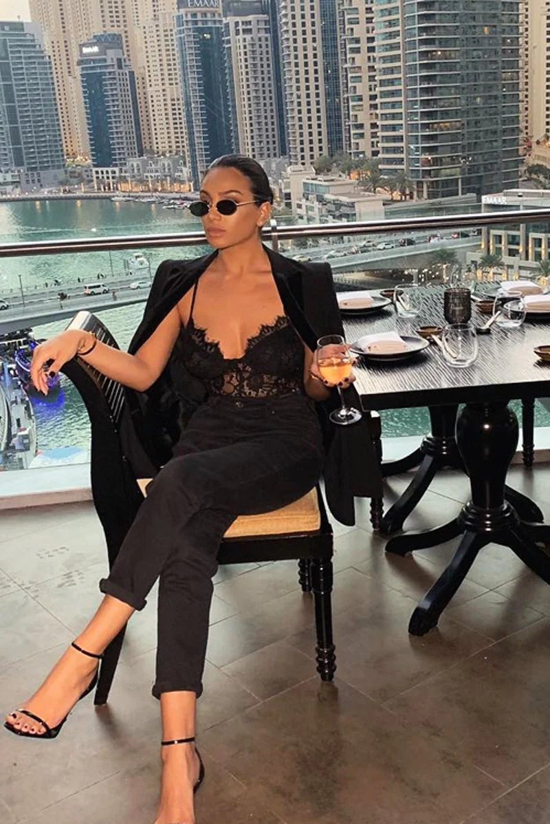 Black Lace Flower Bodysuit - Faylen - Image 6