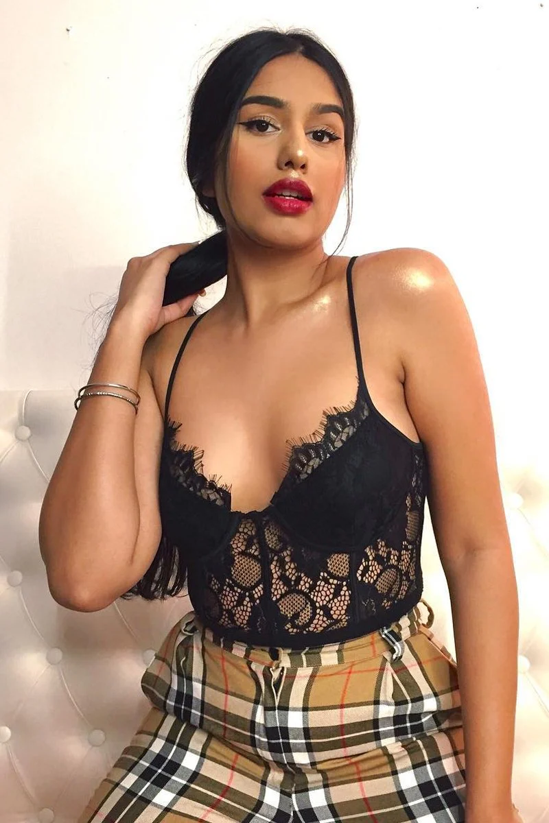 Black Lace Flower Bodysuit - Faylen - Image 9