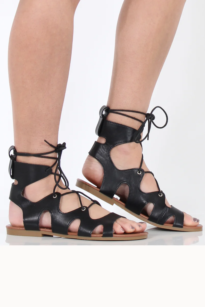 Black Lace Up Gladiator Sandals - Adina - Image 4