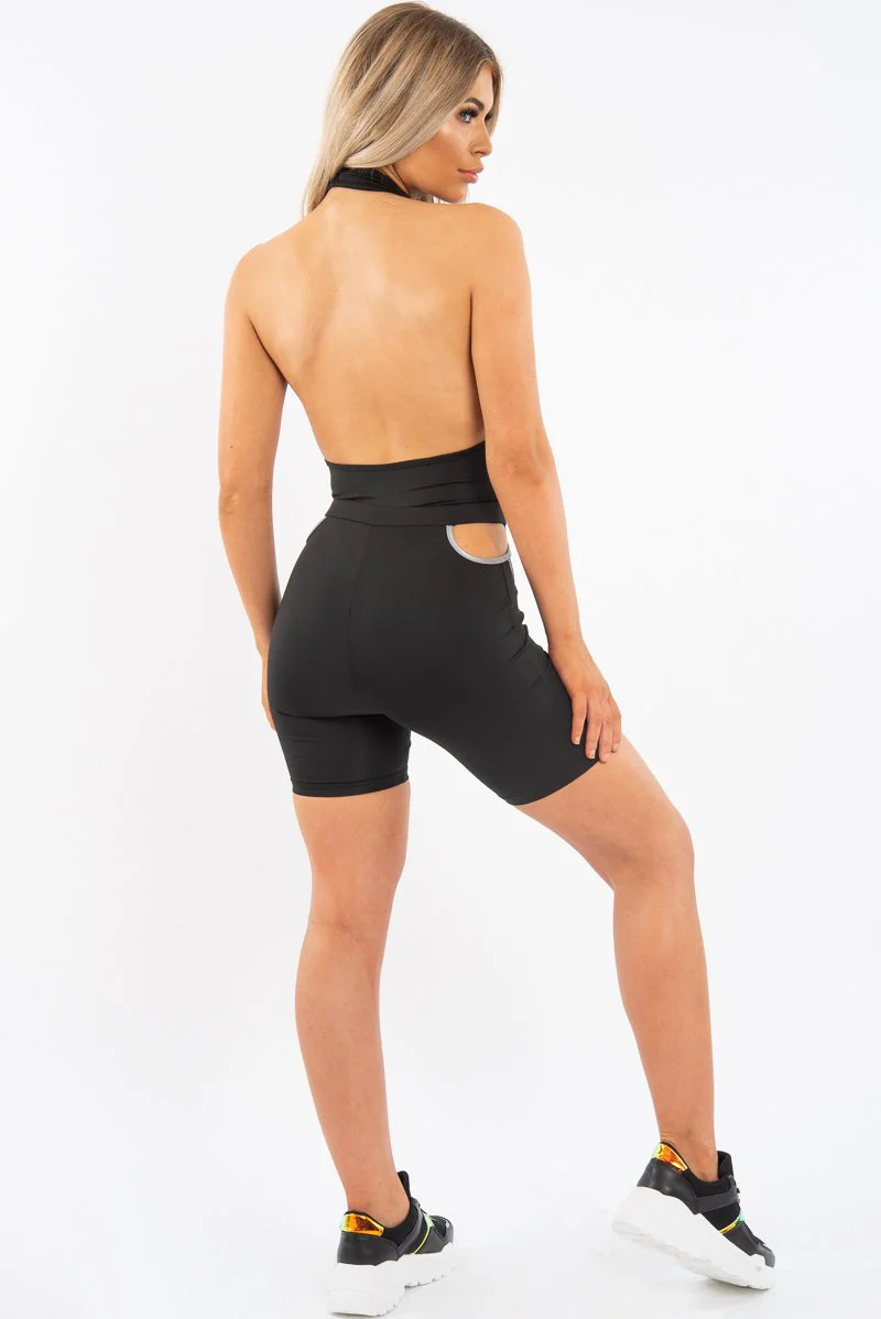Black Lime Ring Zip Cycling Short Bodysuit Co-ord - Issi - Image 5
