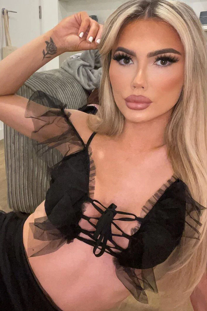 Black Mesh Frill Crop Top + Skirt Co-ord - Pansy - Image 6