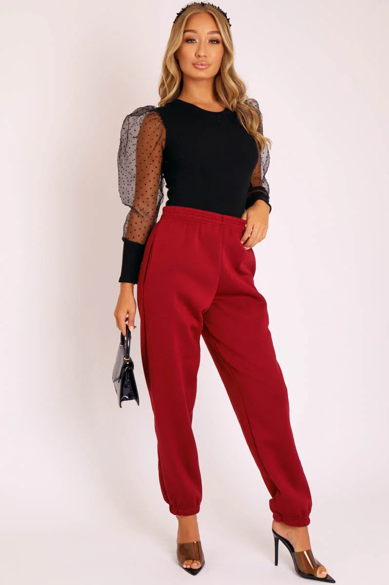 Black Organza Swiss Dot Sleeve Ribbed Bodysuit - Tamie - Image 5