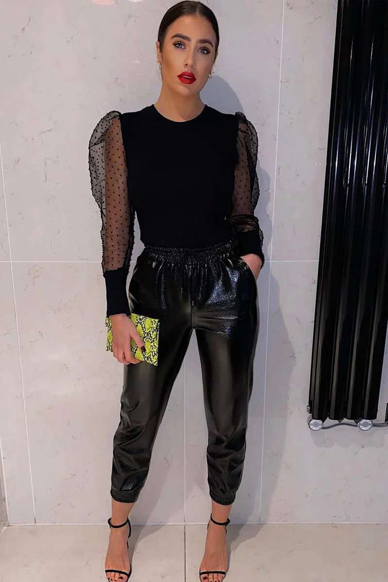 Black Organza Swiss Dot Sleeve Ribbed Bodysuit - Tamie - Image 7