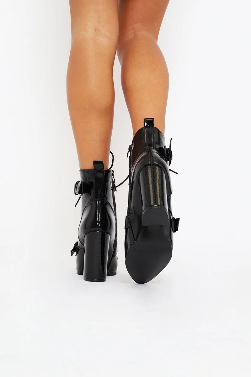 Black Patent Buckle Pointed Boots - Canyon - Image 4